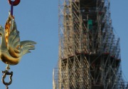 Ayam jago emas telah terpasang di puncak Notre Dame