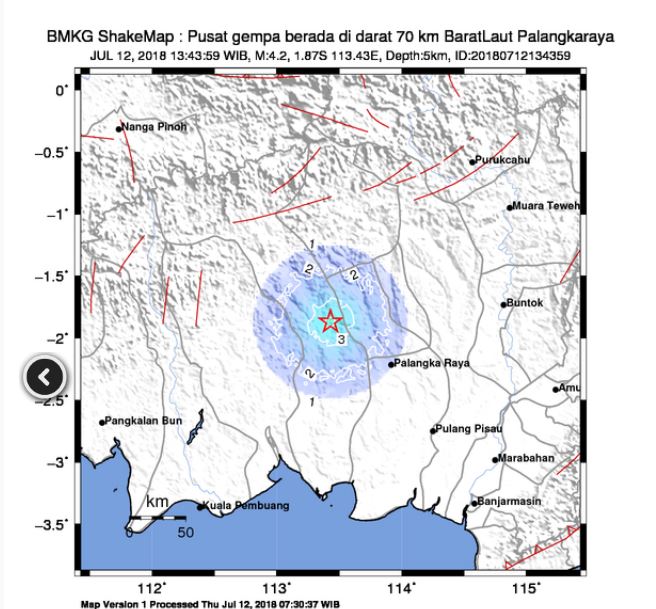 Kalimantan Tengah pertama kali diguncang gempa bumi