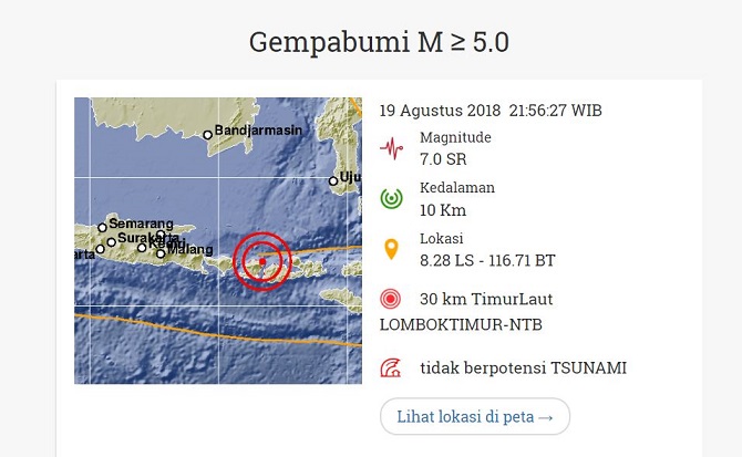 Breaking News: Lombok Timur kembali diguncang gempa bumi 7 SR