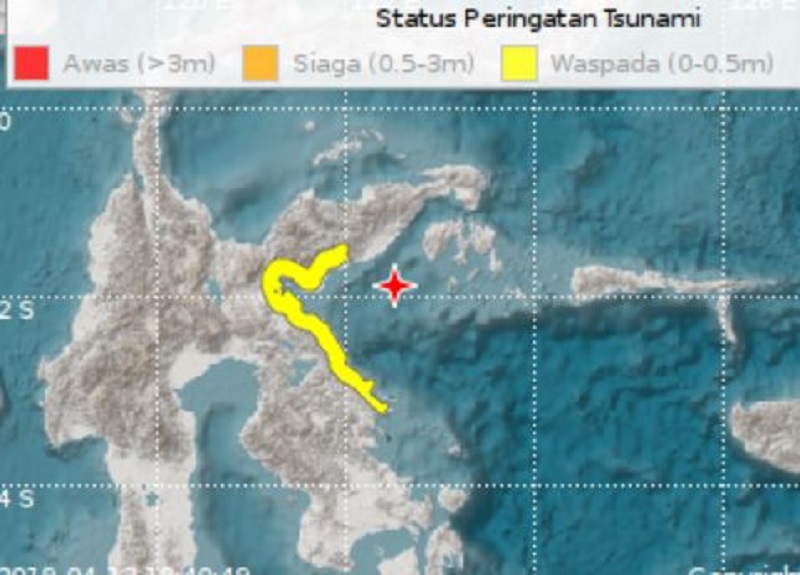 BNPB: Potensi tsunami terjadi di Toili Banggai dan Morowali