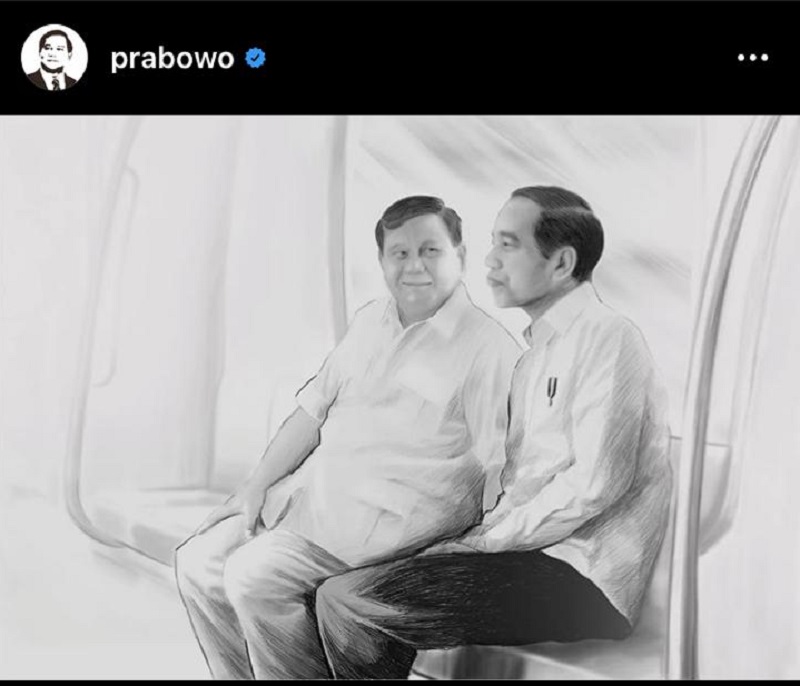 Jelang Tahun Baru, Prabowo Unggah Sketsa Foto Bareng Jokowi