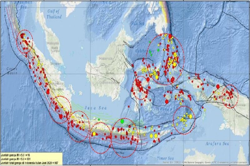 Kejadian gempa tektonik pada Juni meningkat dibandingkan Mei