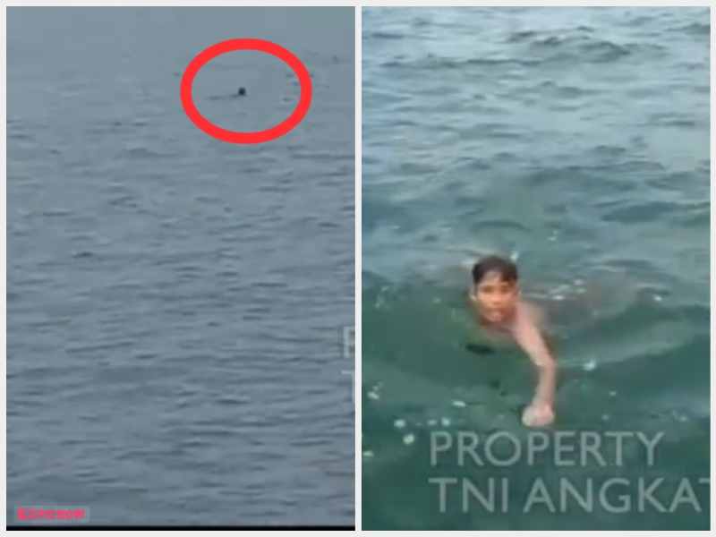 Kapal Perang TNI-AL temukan bocah sedang sendirian di tengah laut