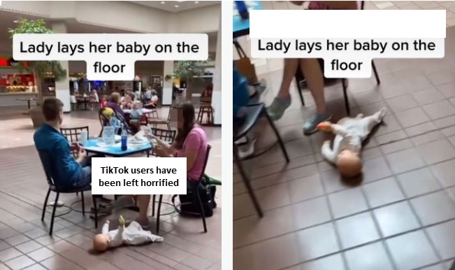 Orangtua asyik makan, bayi digeletakkan di lantai mal yang keras dan dingin 