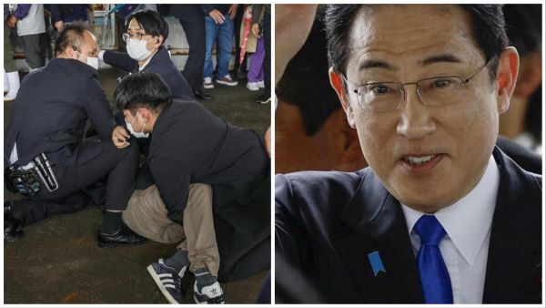 PM Jepang dilempari bom asap saat berpidato 