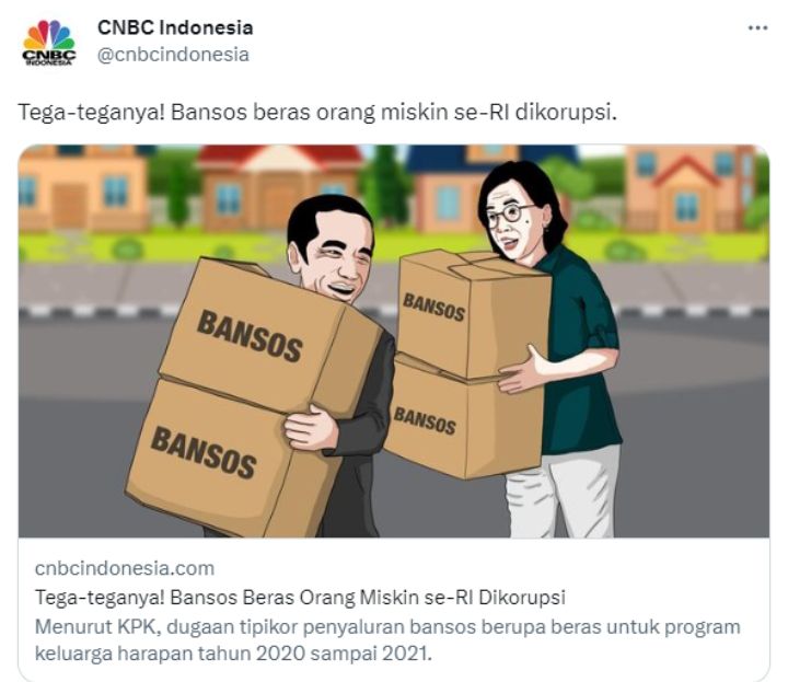 Gambarkan Jokowi dan SMI angkut kardus Bansos korupsi Kemensos, CNBC Indonesia dirujak netizen