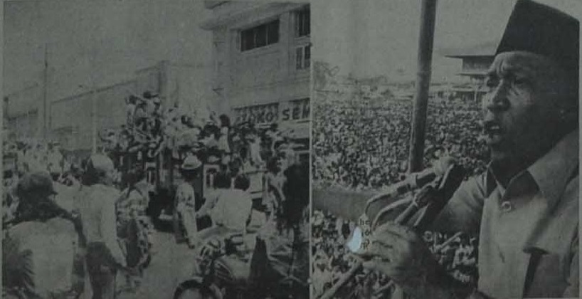 Suasana kampanye Partai Persatuan Pembangunan (PPP) pada 1977. /Merdeka, 21 April 1977.