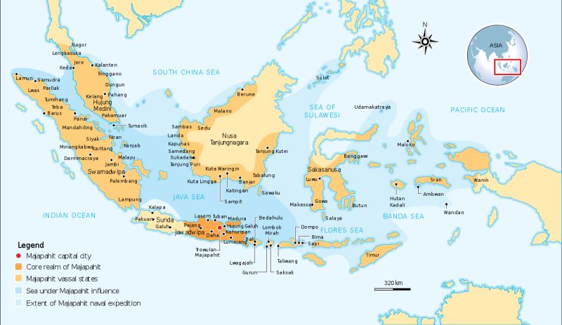 Peta kekuasaan Kerajaan Majapahit. (Gunawan Kartapranata/Commons.wikimedia.org).