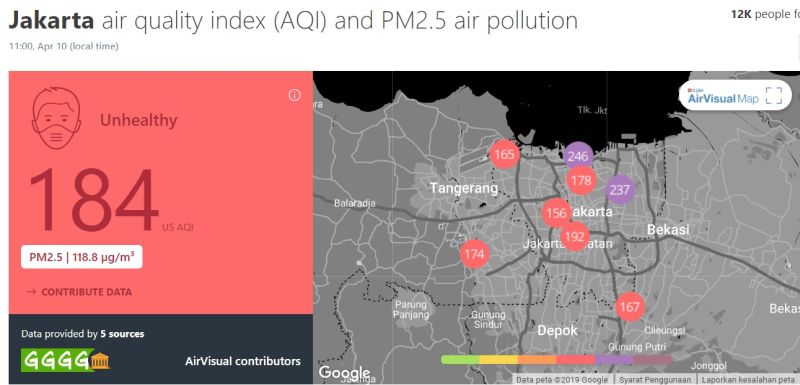 Kualitas udara di Jakarta per 10 April 2019. /airvisual.com.