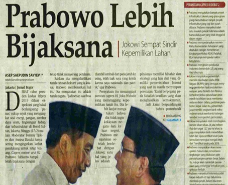 Berita yang dimuat Jurnal Bogor terkait debat kedua pilpres. 