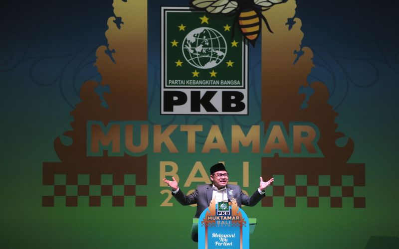 Ketua Umum Partai Kebangkitan Bangsa (PKB) Muhaimin Iskandar berpidato saat penutupan Muktamar PKB 2019 di Nusa Dua, Badung, Bali, Rabu (21/8). /Antara Foto