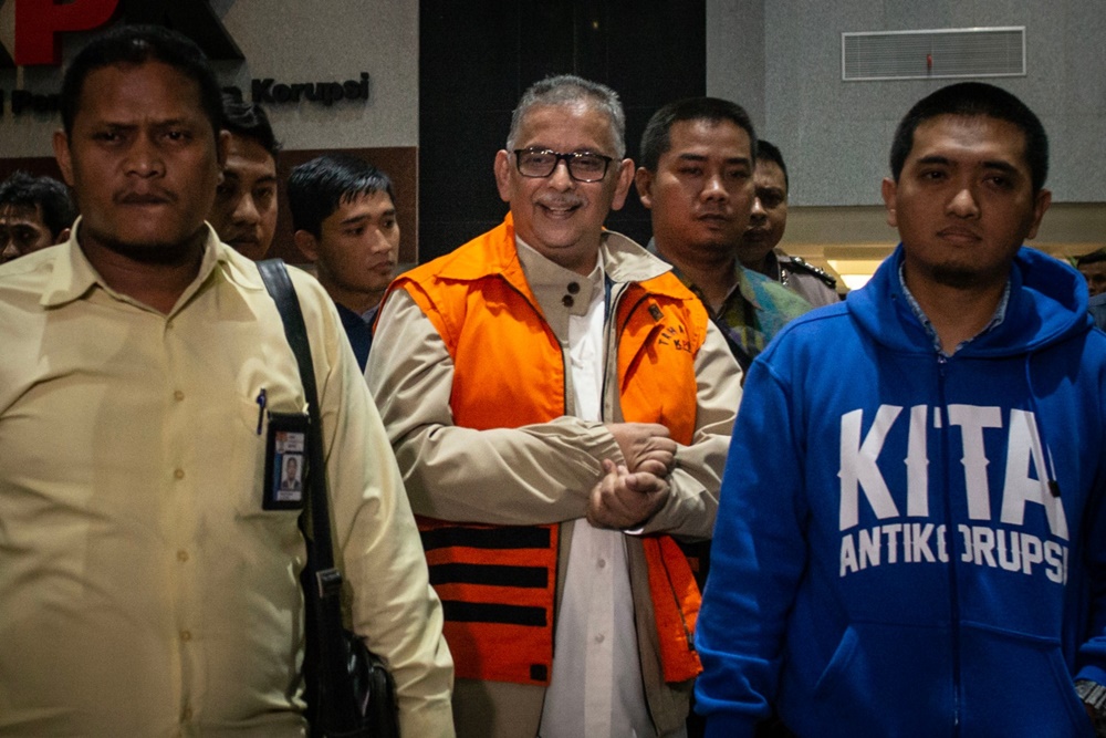 Dirut PLN Sofyan Basir 2014-2019 menjadi terdakwa kasus korupsi proyek Pembangkit Listrik Tenaga Uap Mulut Tambang (PLTU) Riau-1 di KPK./Antara Foto