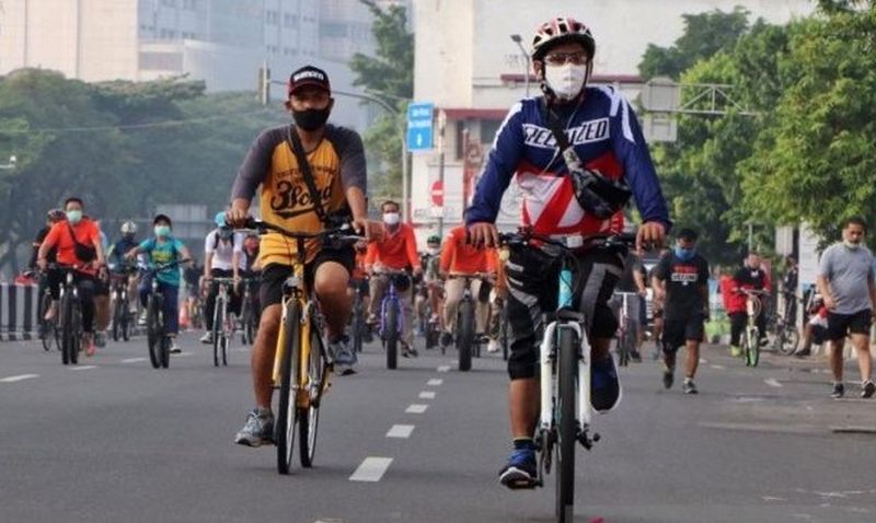 Suasana kawasan khusus pesepeda di Jalan Gadjah Mada, Jakarta Pusat, Minggu (9/8/2020). /Foto dokumentasi Sudin Kominfotik Jakarta Pusat