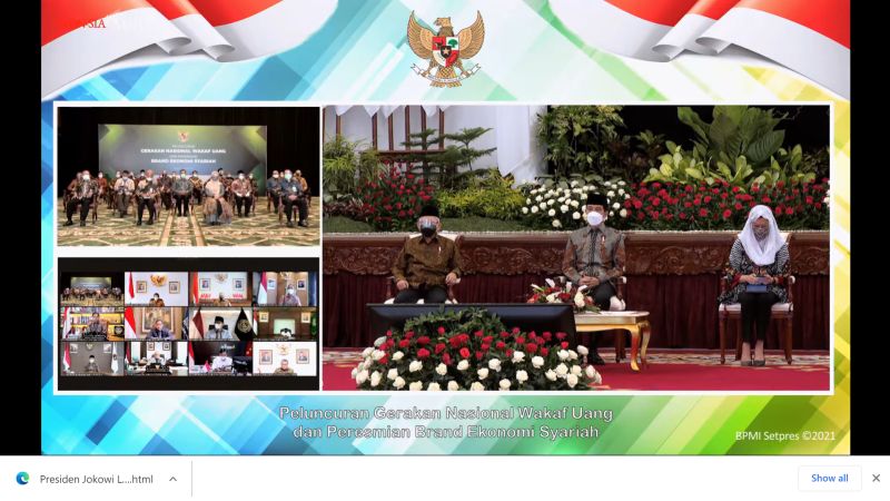 Peluncuran Gerakan Nasional Wakaf Uang (GWNU) di Istana Negara, 25 Januari 2021 dari tangkapan layar channel Youtube Sekretariat Presiden.