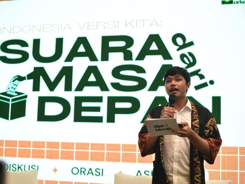 Caleg muda dari Partai Perindo, Manik Marganamahendra, saat berbicara di acara Policy Fest 2023 di Balai Kota, Jakarta, Selasa, (20/6/2023)./Foto Instagram Manik Marganamahendra/@marganamahendra