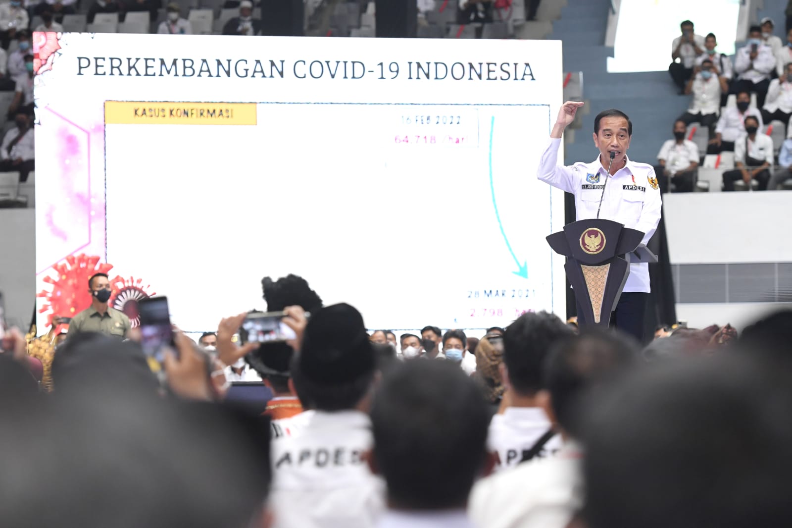 Presiden Joko Widodo (Jokowi) berpidato dalam Silatnas Apdesi 2022 di Istora Senayan, Jakarta, Selasa (29/03/2022). Foto dok. Setpres