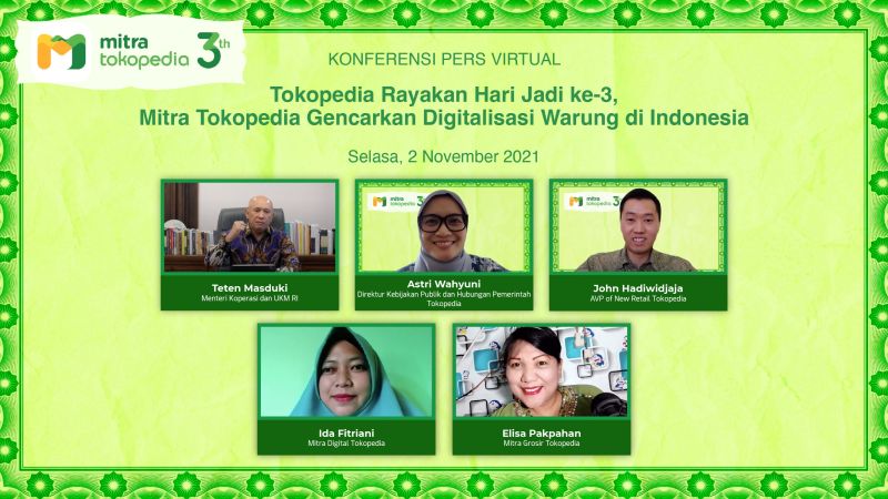 Konferensi pers virtual Tokopedia Rayakan Hari Jadi ke-3, Mitra Tokopedia Gencarkan Digitalisasi Warung di Indonesia. Dokumentasi Tokopedia.