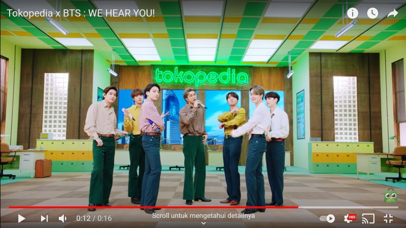 Tokopedia menggaet boyband asal Korea Selatan, BTS sebagai brand ambassador. Tangkapan layar channel Youtube Tokopedia.