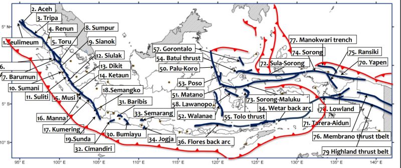 Peta rawan gempa di Indonesia./Foto Seminar Pemutahiran Sumber dan Peta Gempa Indonesia 2017/BNPB