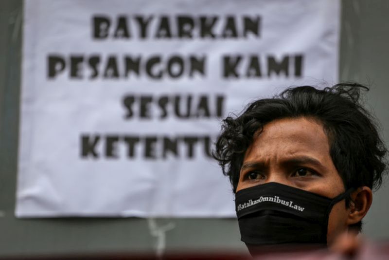 Ilustrasi demo buruh menolak UU Cipta Kerja. /Foto Antara