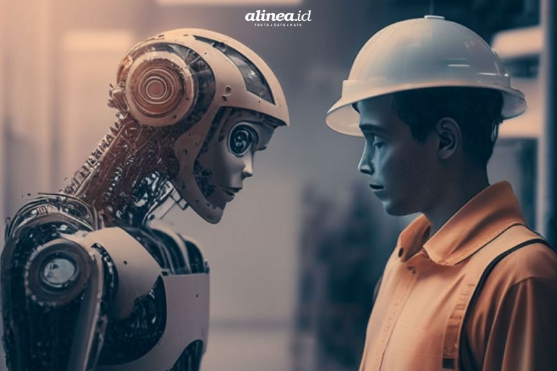 Ilustrasi robot pekerja di masa depan. Alinea.id/Aisya Kurnia