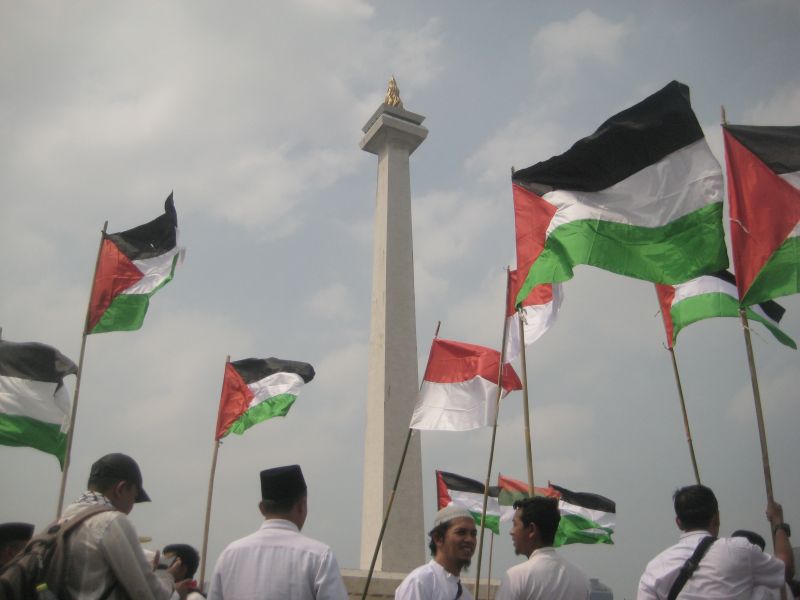 Aksi solidaritas Indonesia untuk Palestina di Monas, Jakarta, Minggu (5/11). Dokumentasi Alinea.id/Farid Husein Baresi.